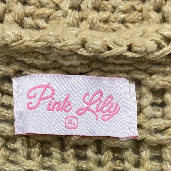 Boutique Pink Lily Tan Cable Knit Polyester Open Front Warm Cardigan Sweater XL - Picture 4 of 8